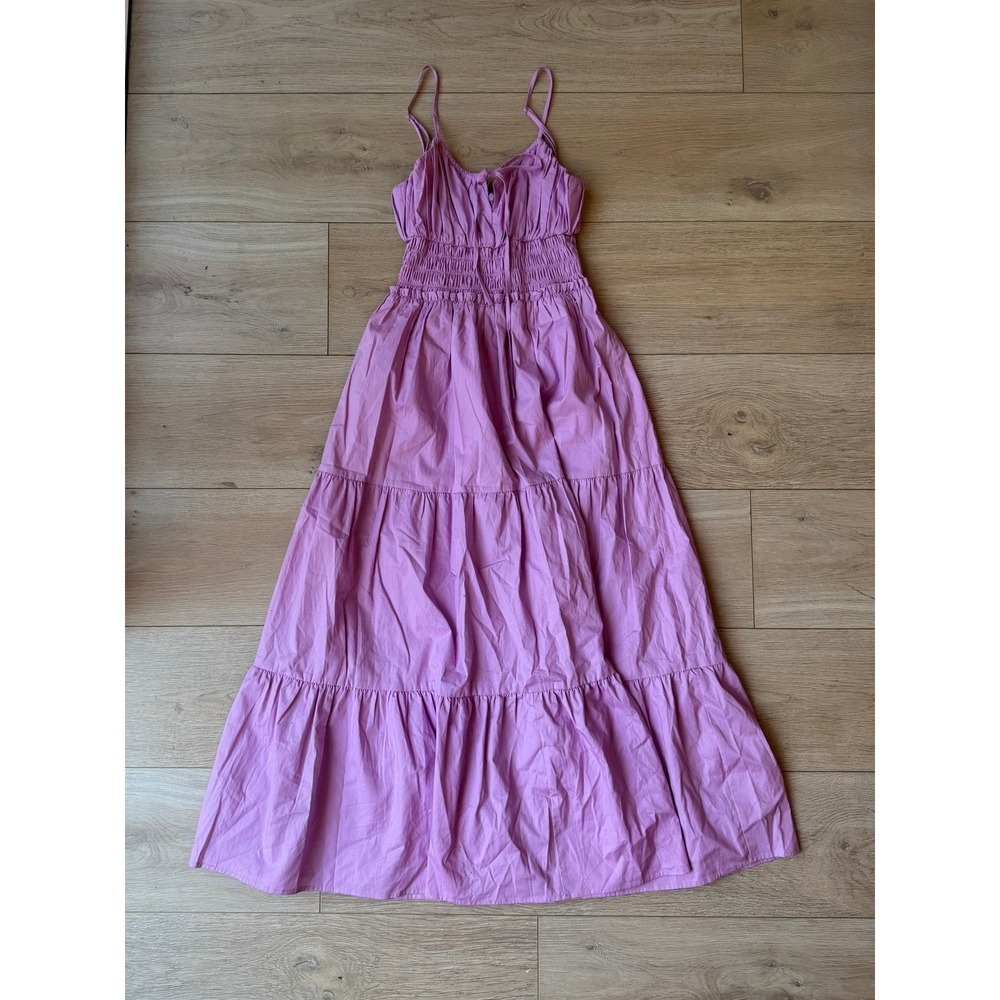 WAYF Purple Tiered Smocked Waist Maxi Dress Spaghetti Strap Cotton Women's XS